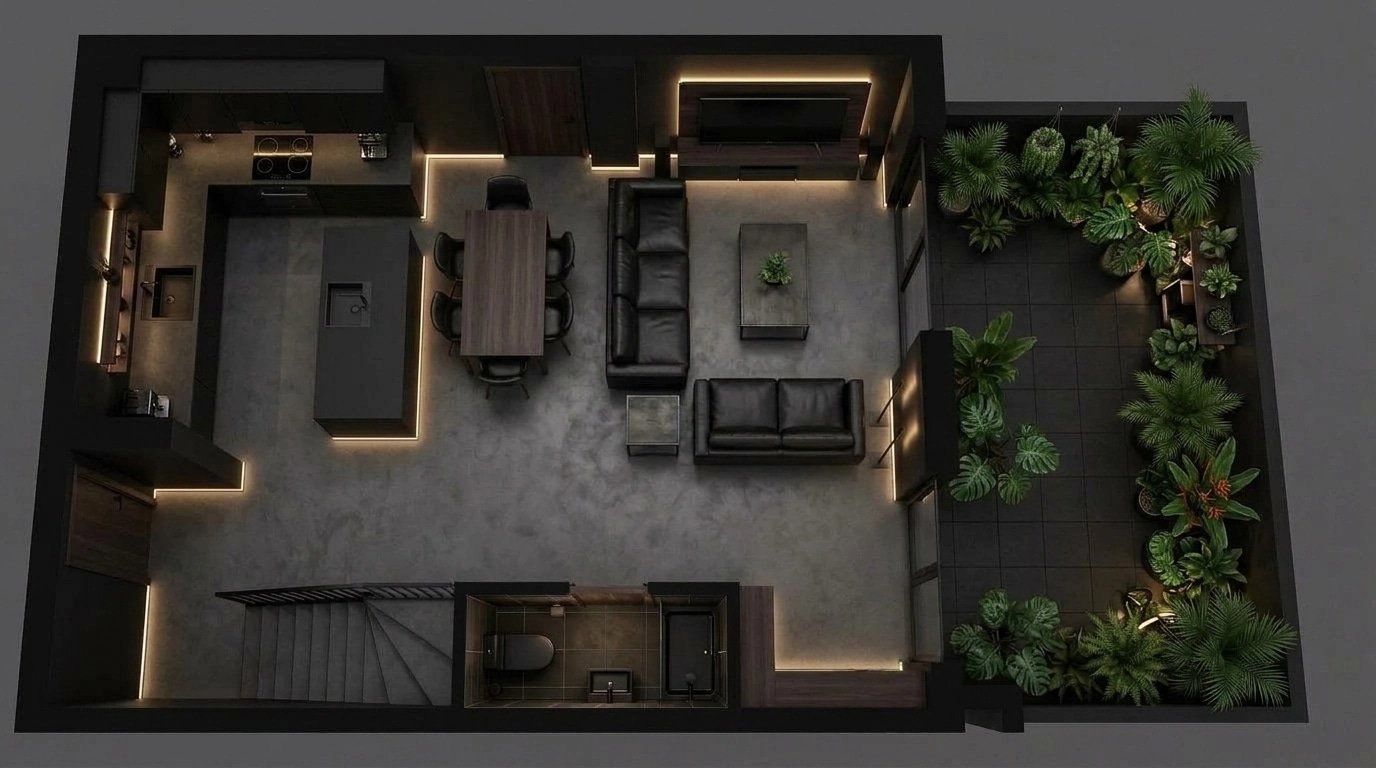 Interior design in Blacktec style — Living Room by GenRoom AI