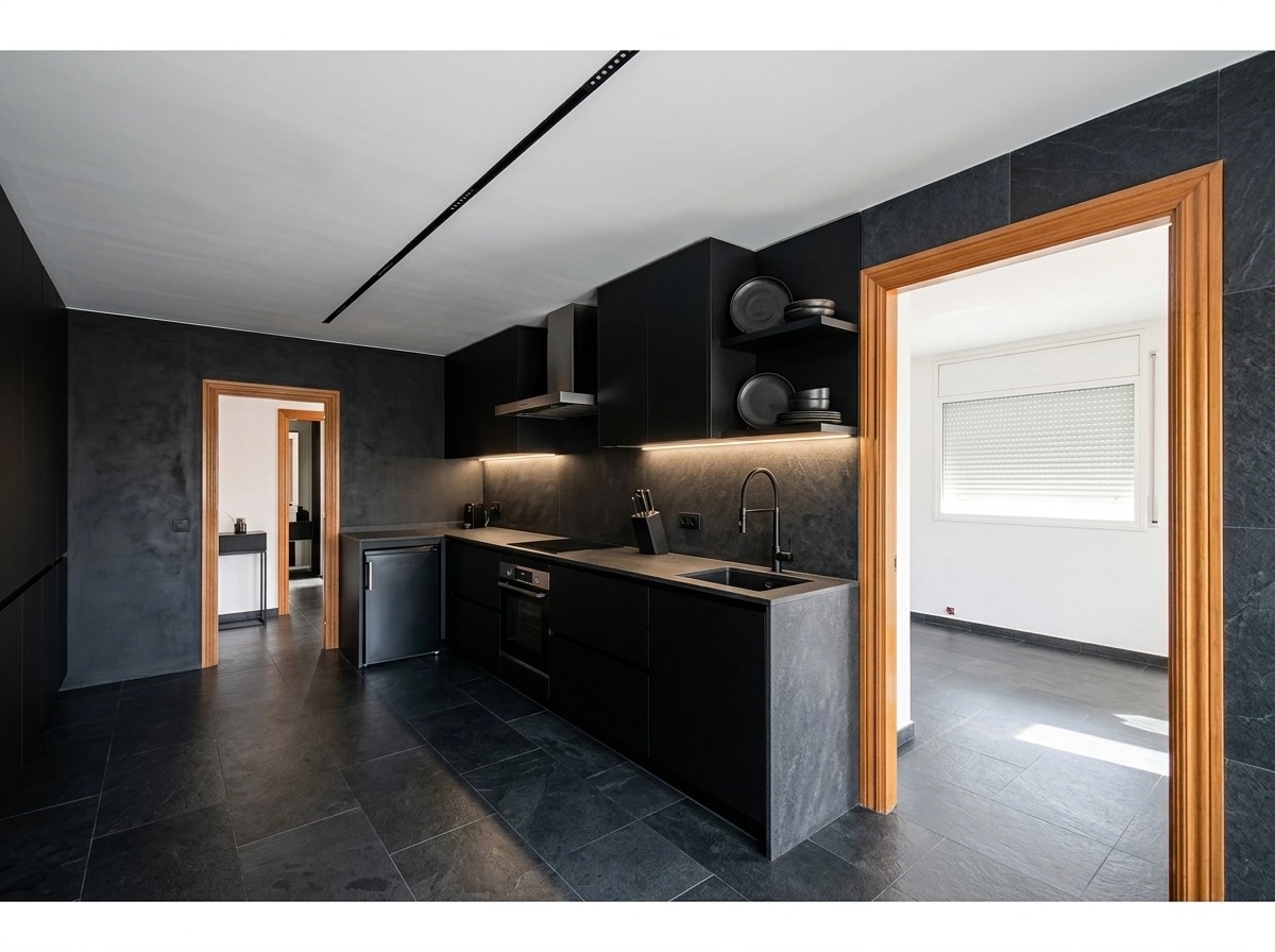 Kitchen interior in Blacktec style — photo by GenRoom AI