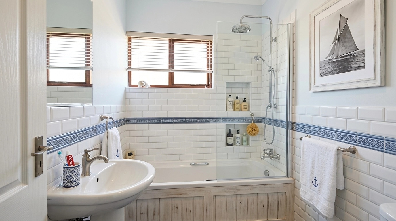 Bathroom interior in Coastal / Hamptons style — photo by GenRoom AI