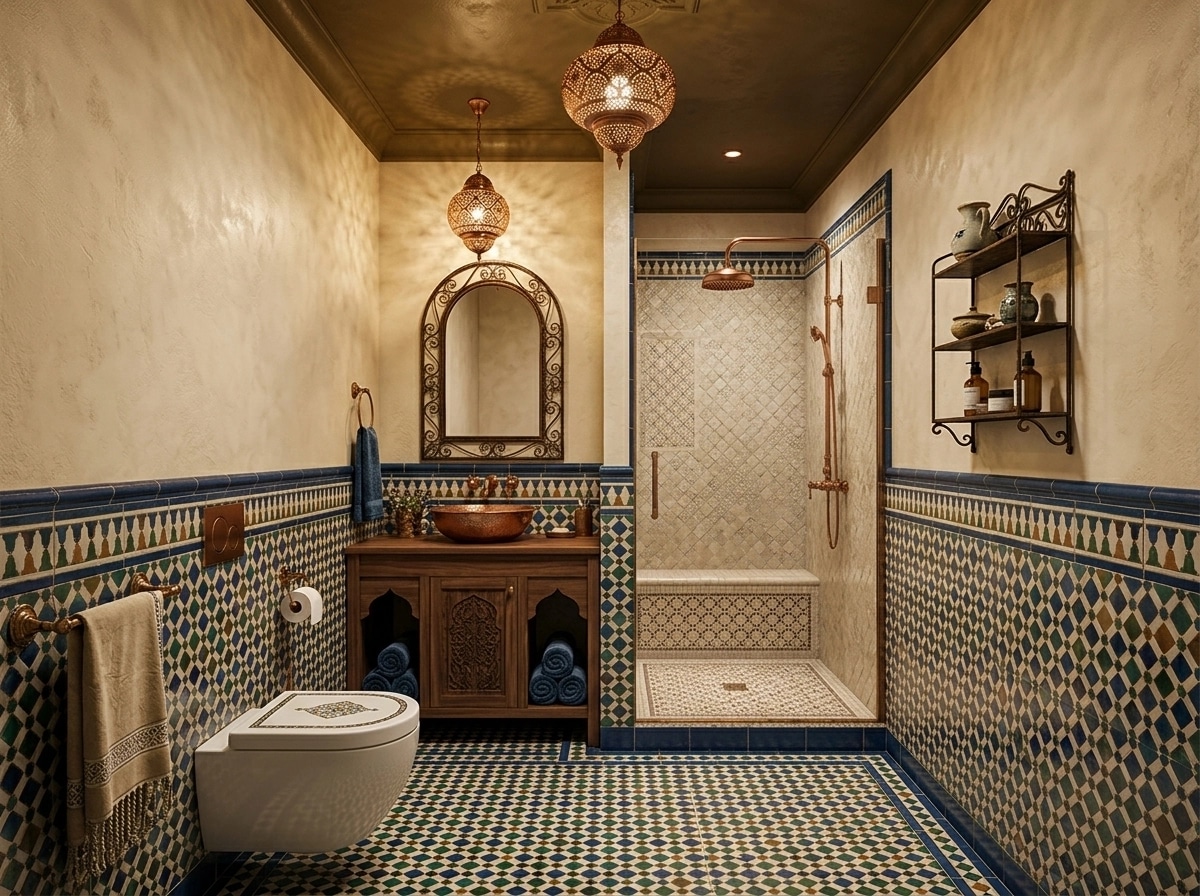 Bathroom interior in Andalusian style — photo by GenRoom AI