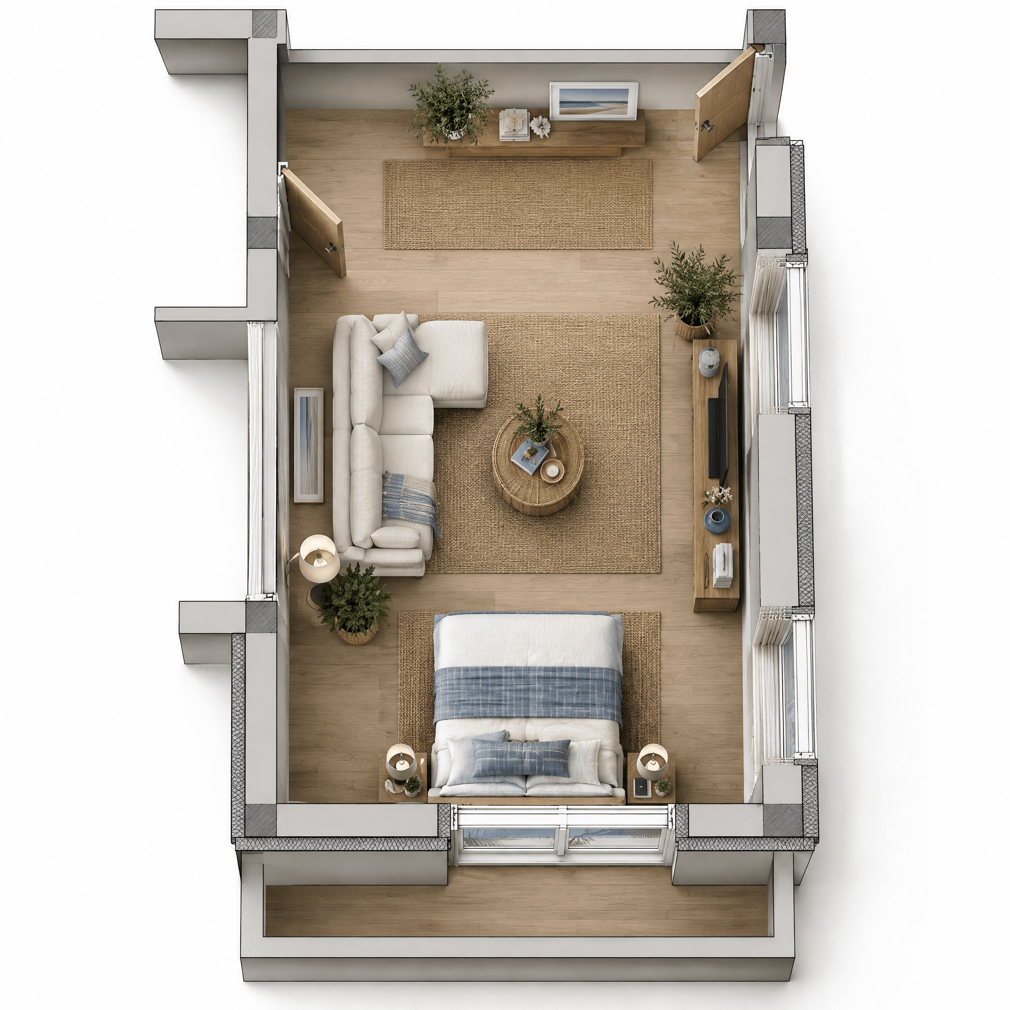 Interior desain di Coastal / Hamptons gaya — Ruang Tamu oleh GenRoom AI