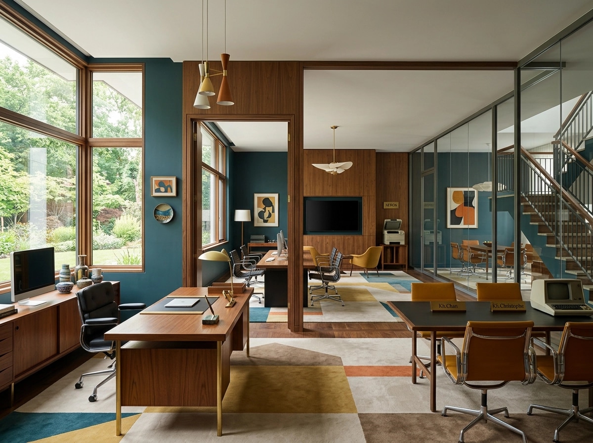 Office interior in Mid-Century Modern style — photo by GenRoom AI