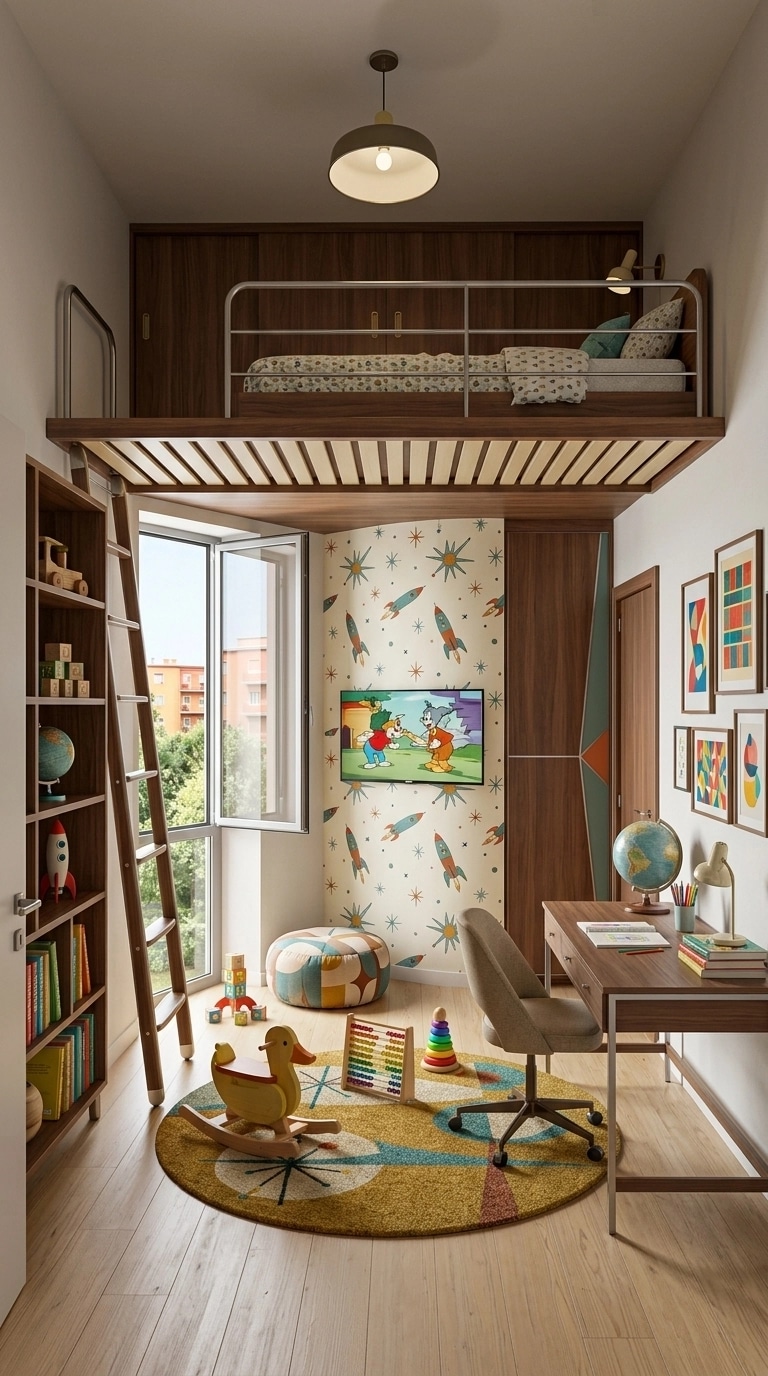Design d'intérieur en style Mid-Century Modern — Chambre d'enfant par GenRoom AI