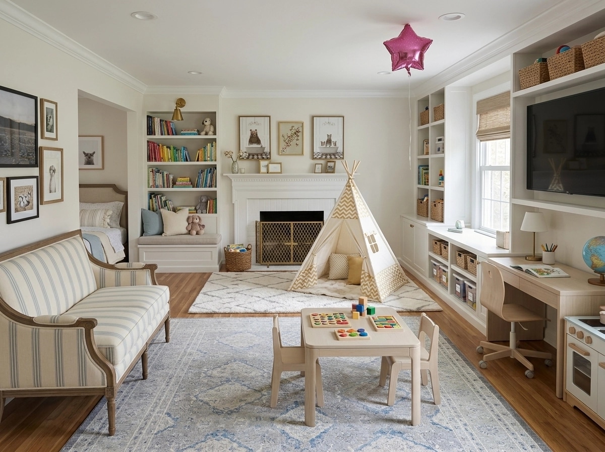 Transitional Kids Room design — interior photo by GenRoom AI