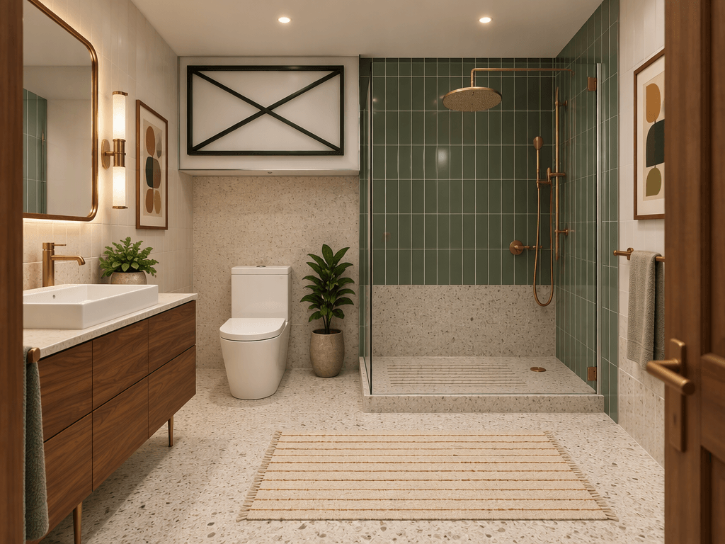Bathroom interior in Mid-Century Modern style — photo by GenRoom AI