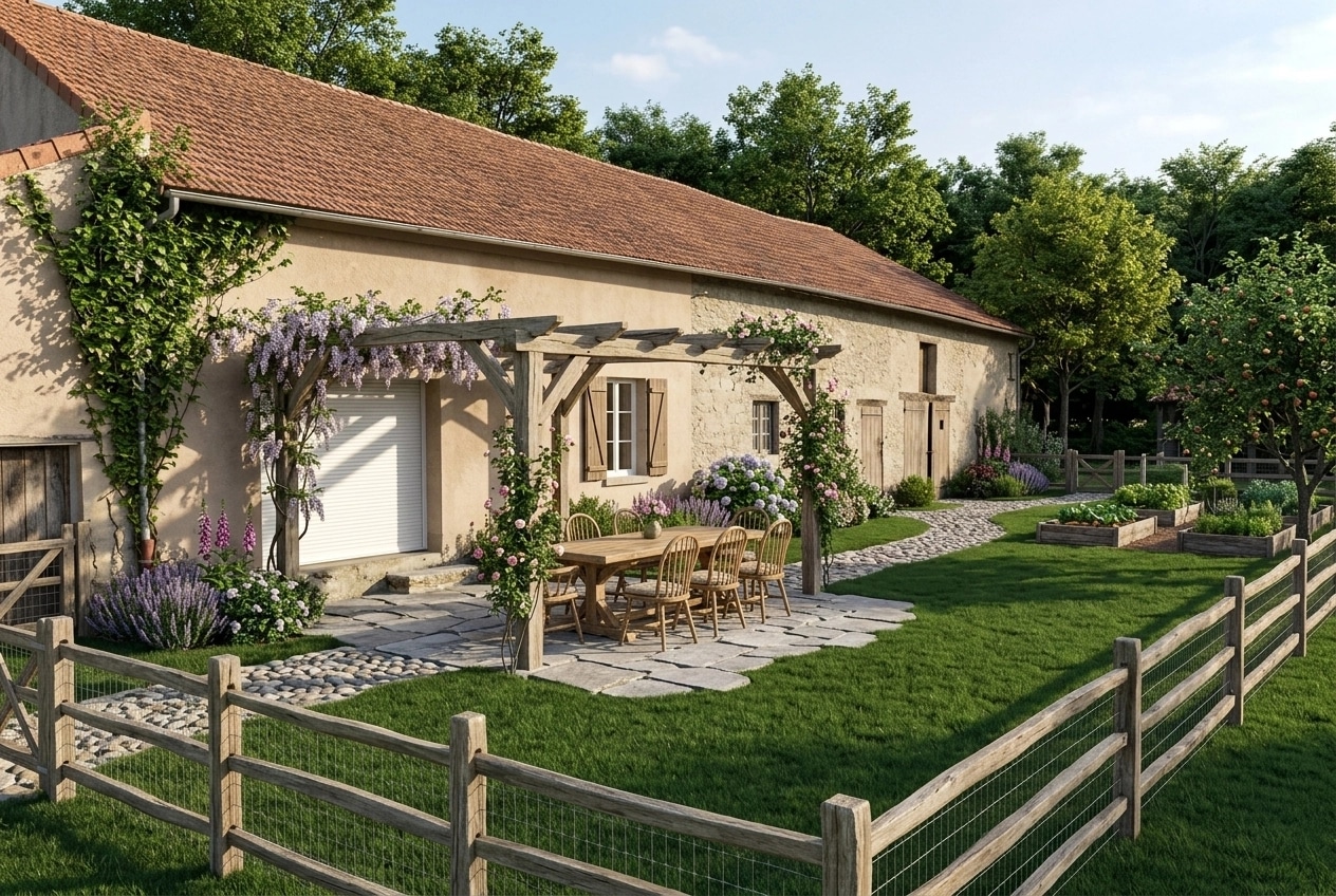Country Rustic Garden Jardín design — yard photo by GenRoom AI