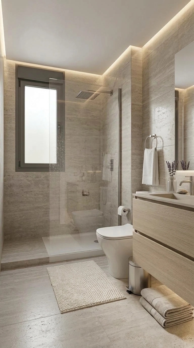 Bathroom interior in Minimalism style — photo by GenRoom AI