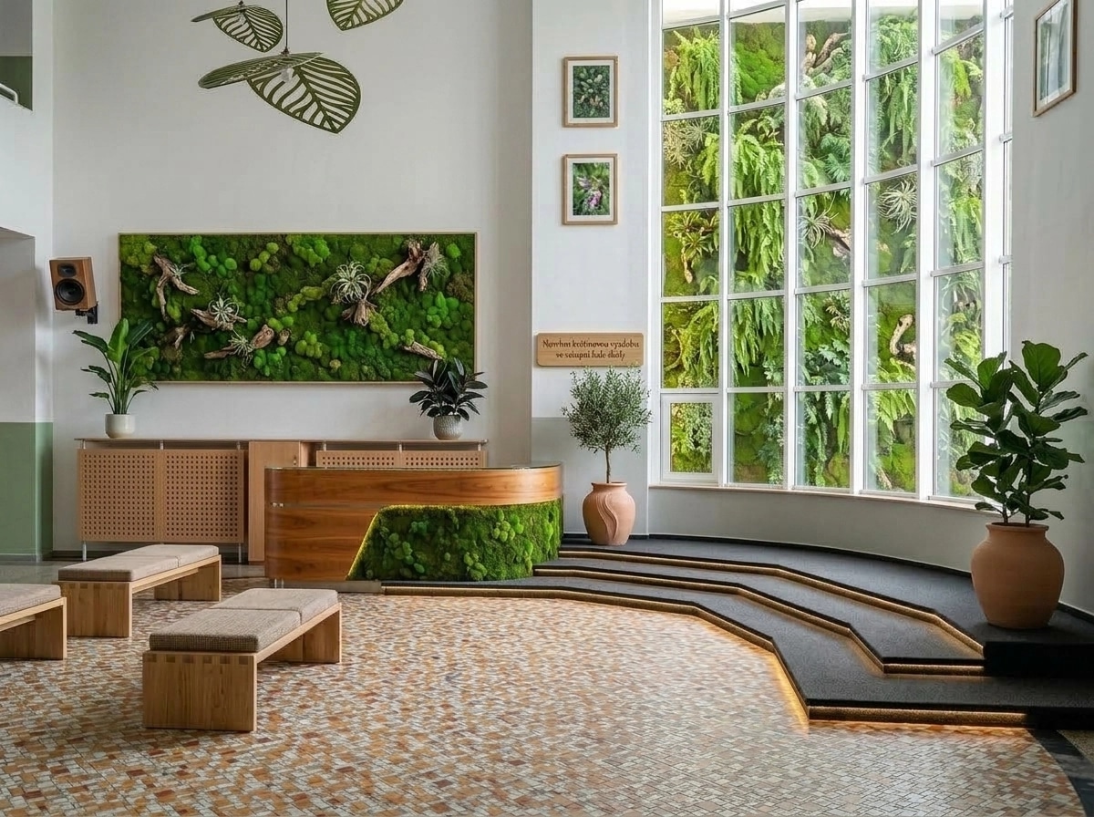 Interior design in Biophilic style — lobby by GenRoom AI