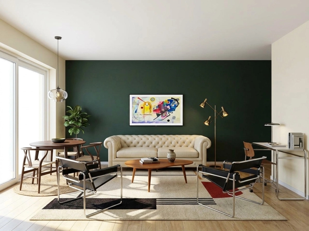 التصميم الداخلي بنمط Bauhaus — غرفة المعيشة من GenRoom AI