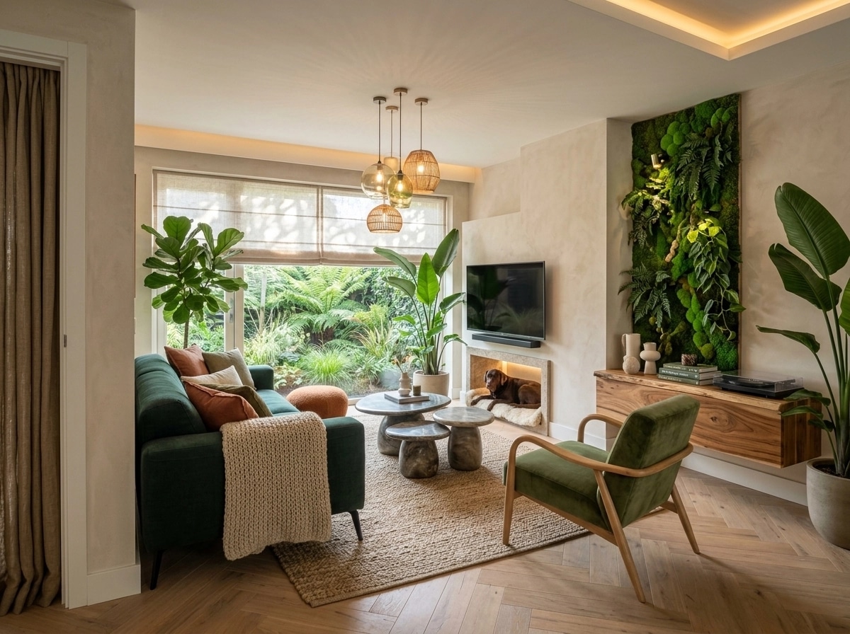 Design d'intérieur en style Biophilic — Salon par GenRoom AI
