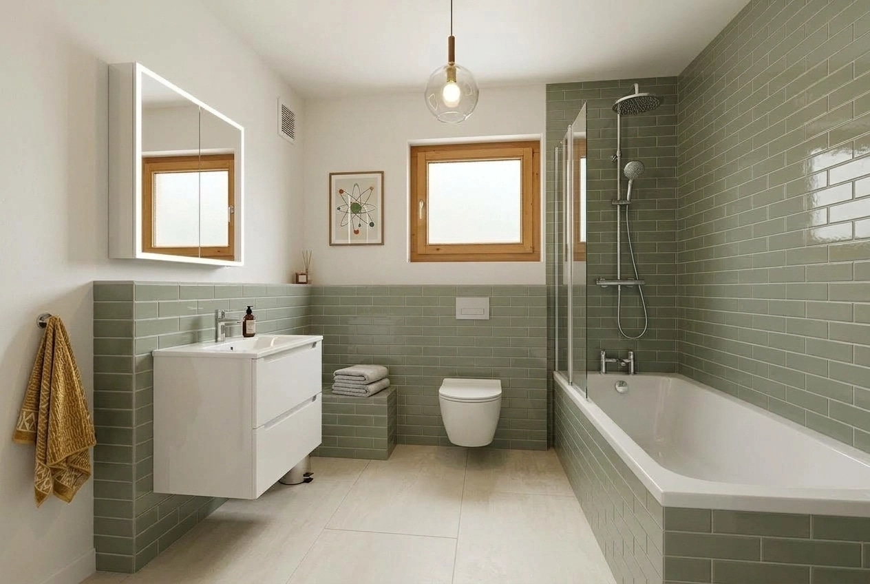Bathroom interior in Mid-Century Modern style — photo by GenRoom AI
