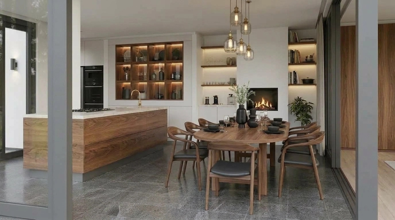 Kitchen interior in Mid-Century Modern style — photo by GenRoom AI