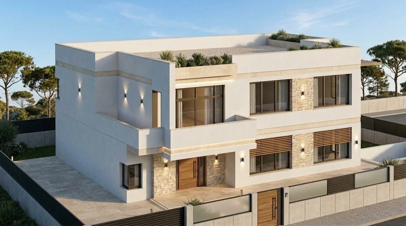 Facade design in Mediterranean Facade style — photo by GenRoom AI