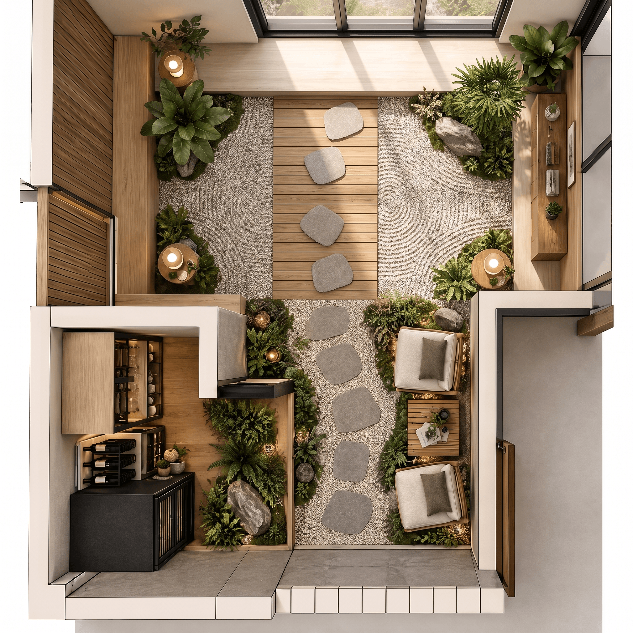 Biophilic Living Room design — interior photo by GenRoom AI
