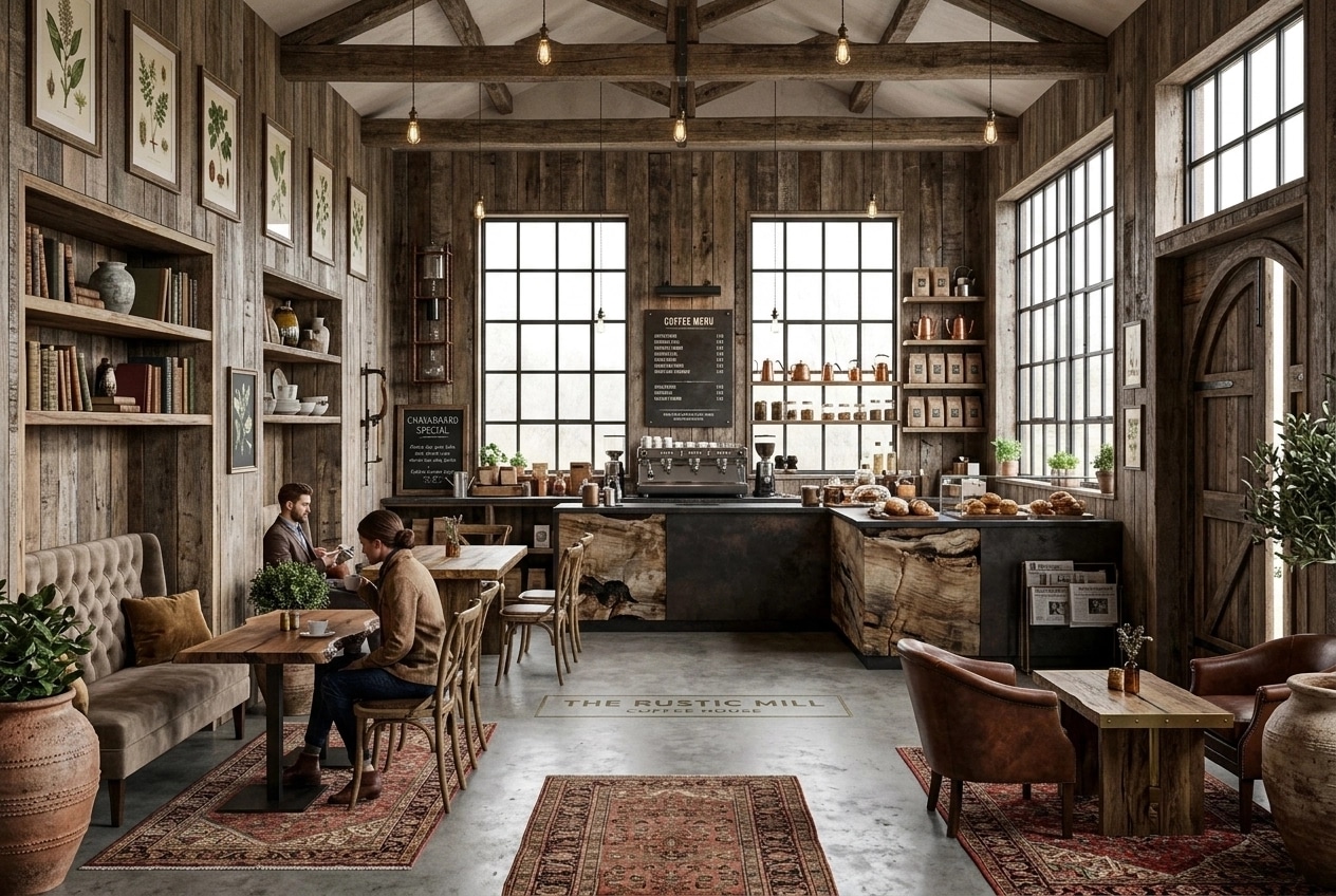 Interior design in Rustic style — cafe by GenRoom AI