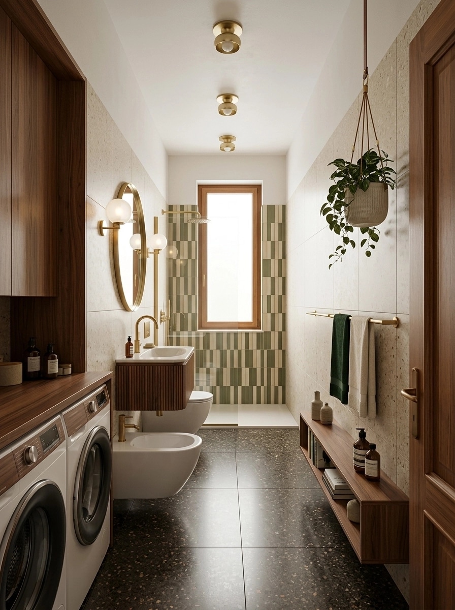 Bathroom interior in Mid-Century Modern style — photo by GenRoom AI