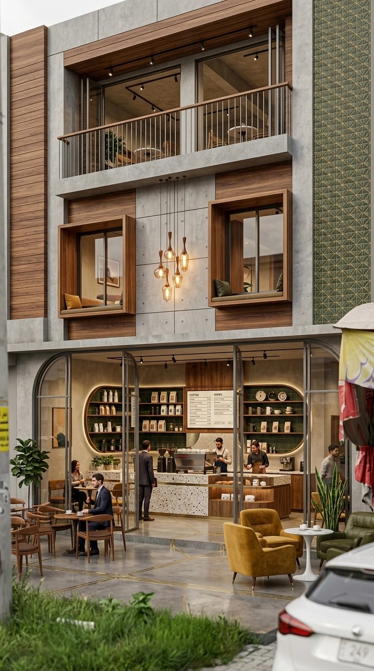 Design d'intérieur en style Mid-Century Modern — coffee_shop par GenRoom AI