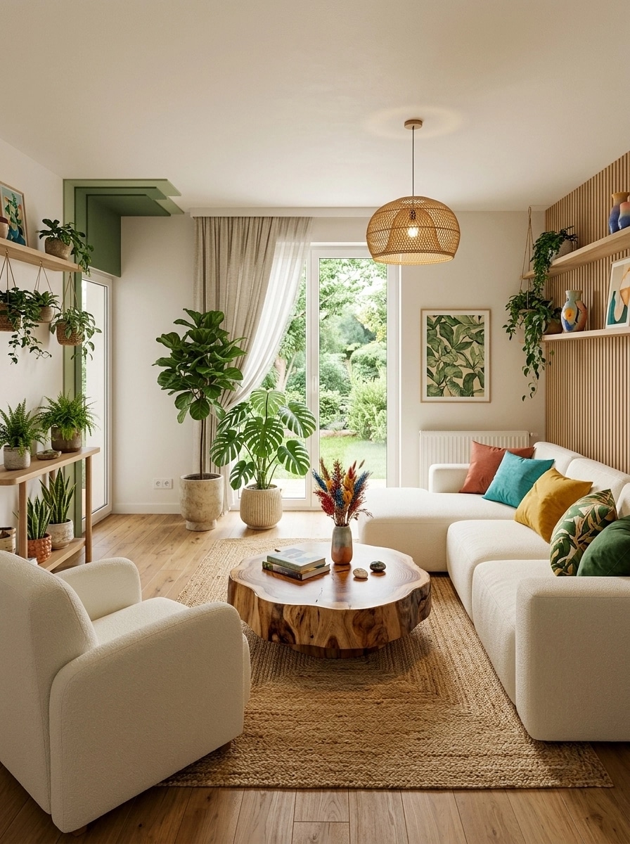 İç mekân tasarımı Biophilic stili — Oturma Odası GenRoom AI