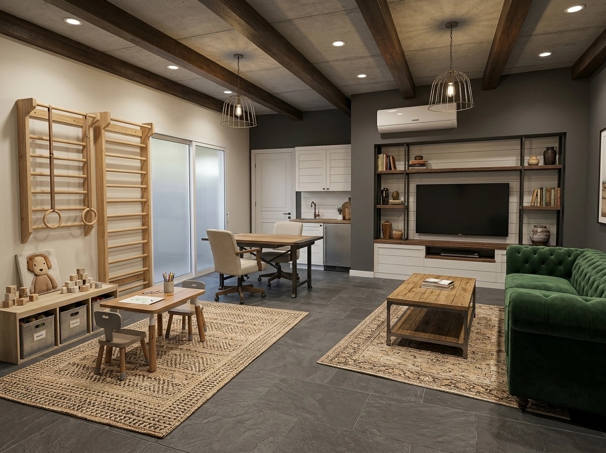 Interior design in Modern Farmhouse style — basement by GenRoom AI