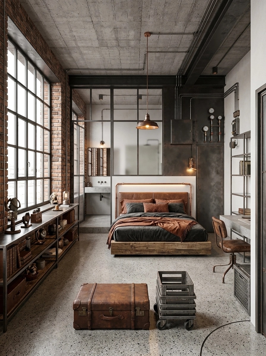 Interior design in Loft / Industrial style — Bedroom by GenRoom AI