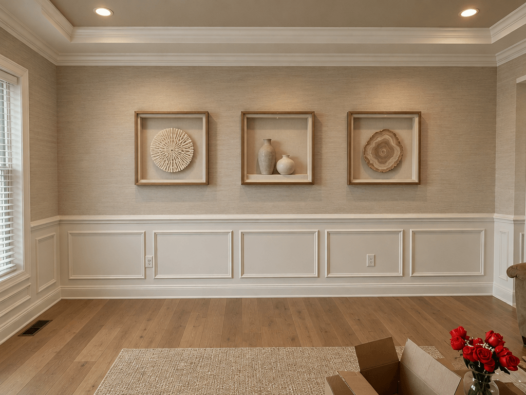 Interior desain di Transitional gaya — Ruang Tamu oleh GenRoom AI