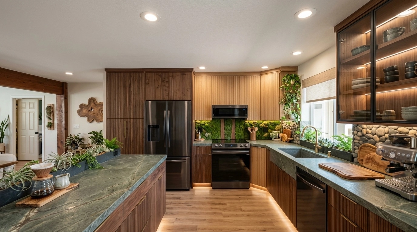 Biophilic Kitchen design — interior photo by GenRoom AI