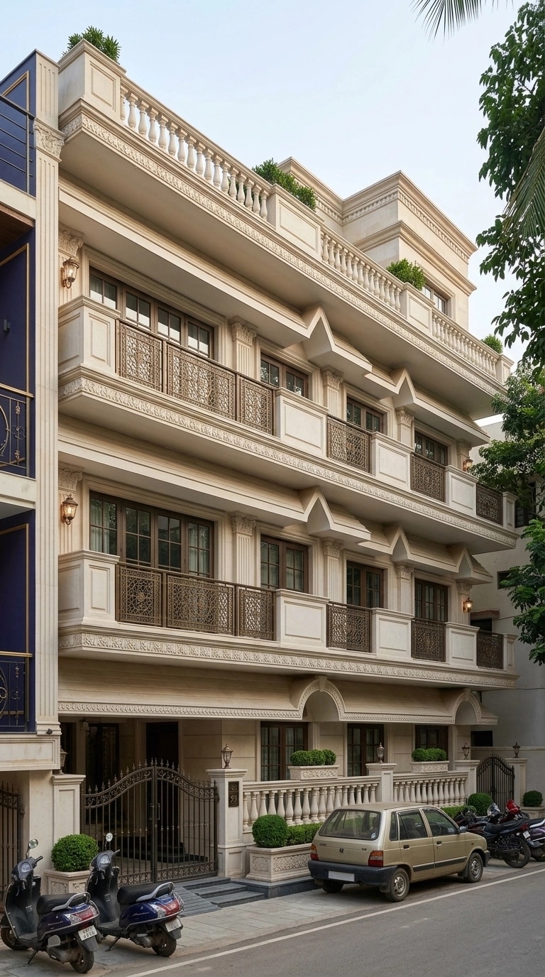 Neoclassic Facade Fachada design — facade photo by GenRoom AI