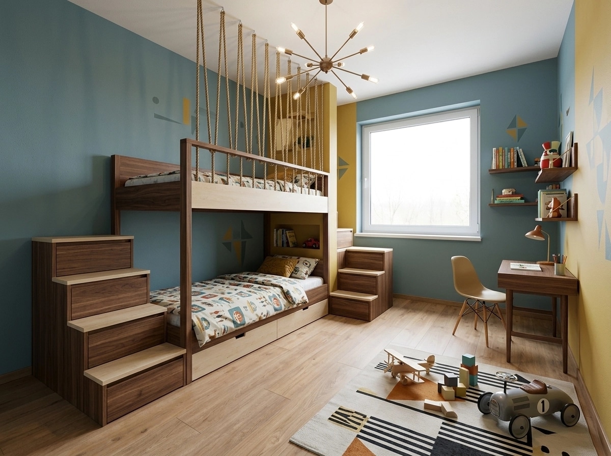 Interior design in Mid-Century Modern style — Kids Room by GenRoom AI