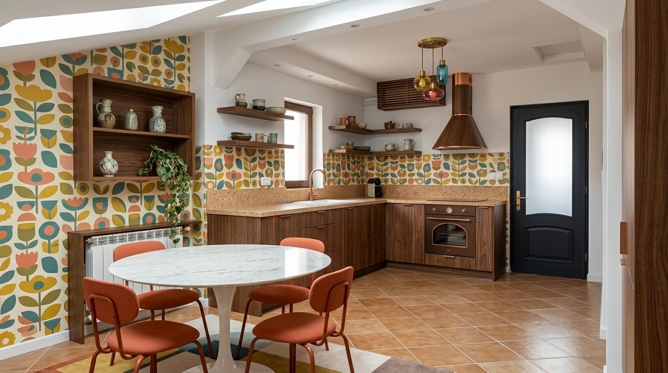 Kitchen interior in Mid-Century Modern style — photo by GenRoom AI