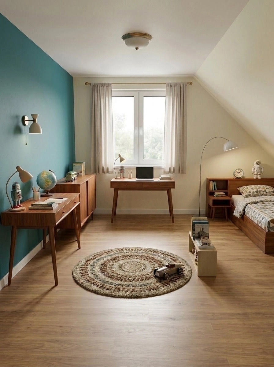Interior design in Mid-Century Modern style — Kids Room by GenRoom AI