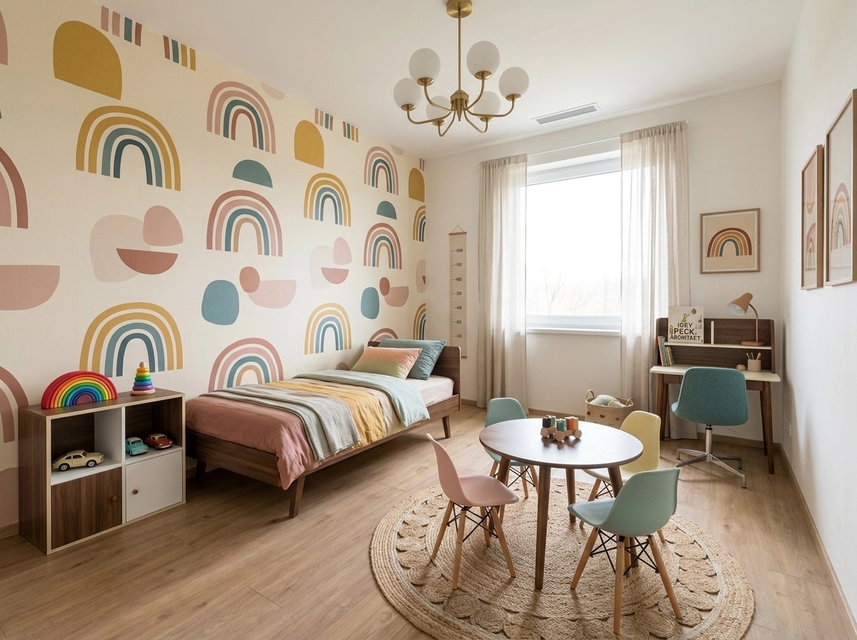 Mid-Century Modern Kids Room design — interior photo by GenRoom AI