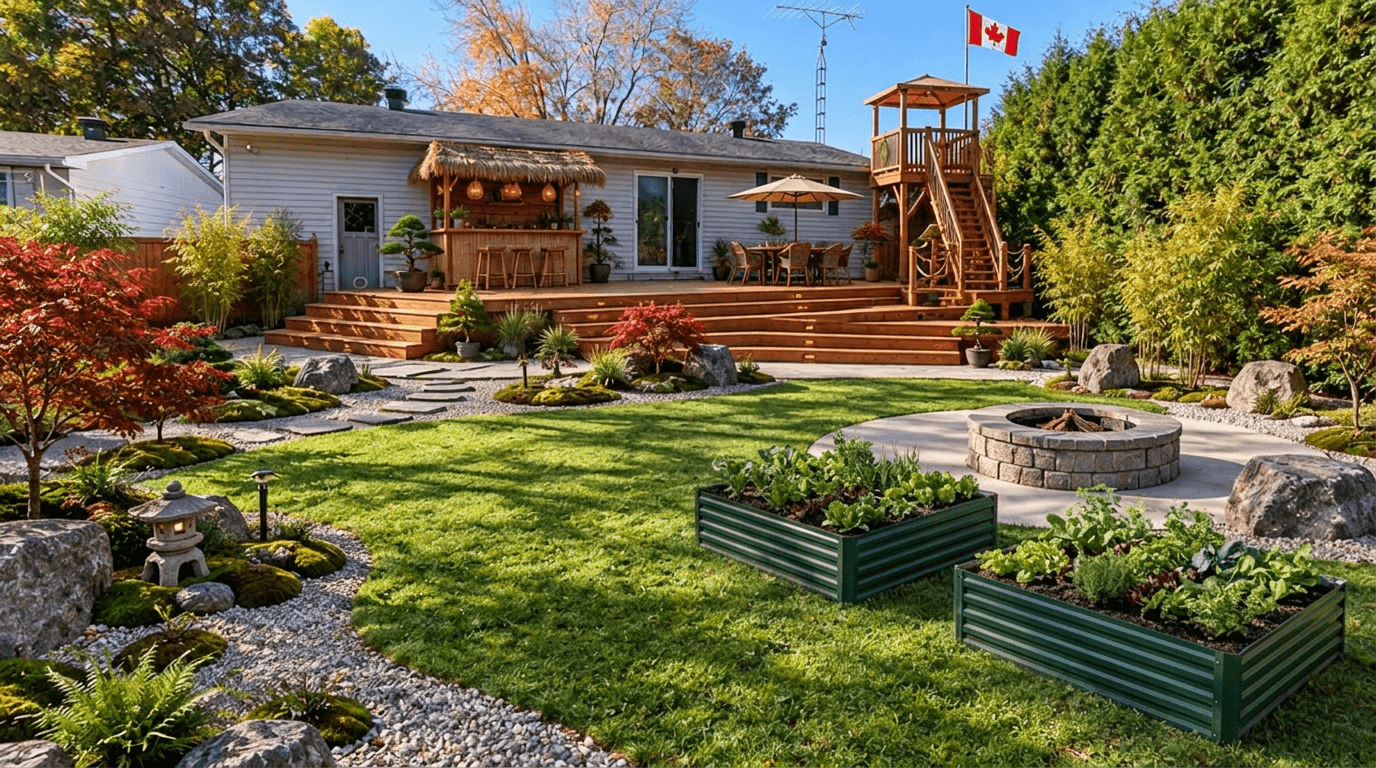 Yard design in Japanese Garden style — photo by GenRoom AI