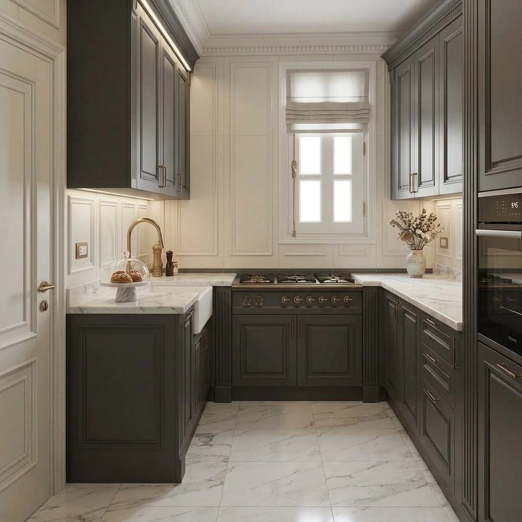 Kitchen interior in Neoclassic style — photo by GenRoom AI