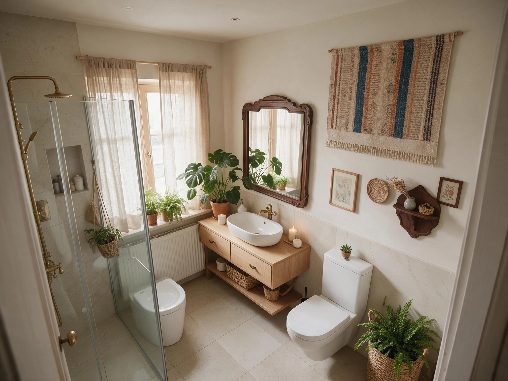 Bathroom interior in Bohemian style — photo by GenRoom AI