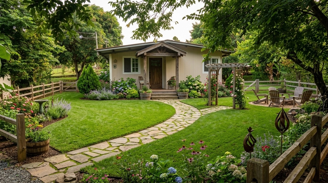 Design paisagístico em estilo Country Rustic Garden — Jardim por GenRoom AI
