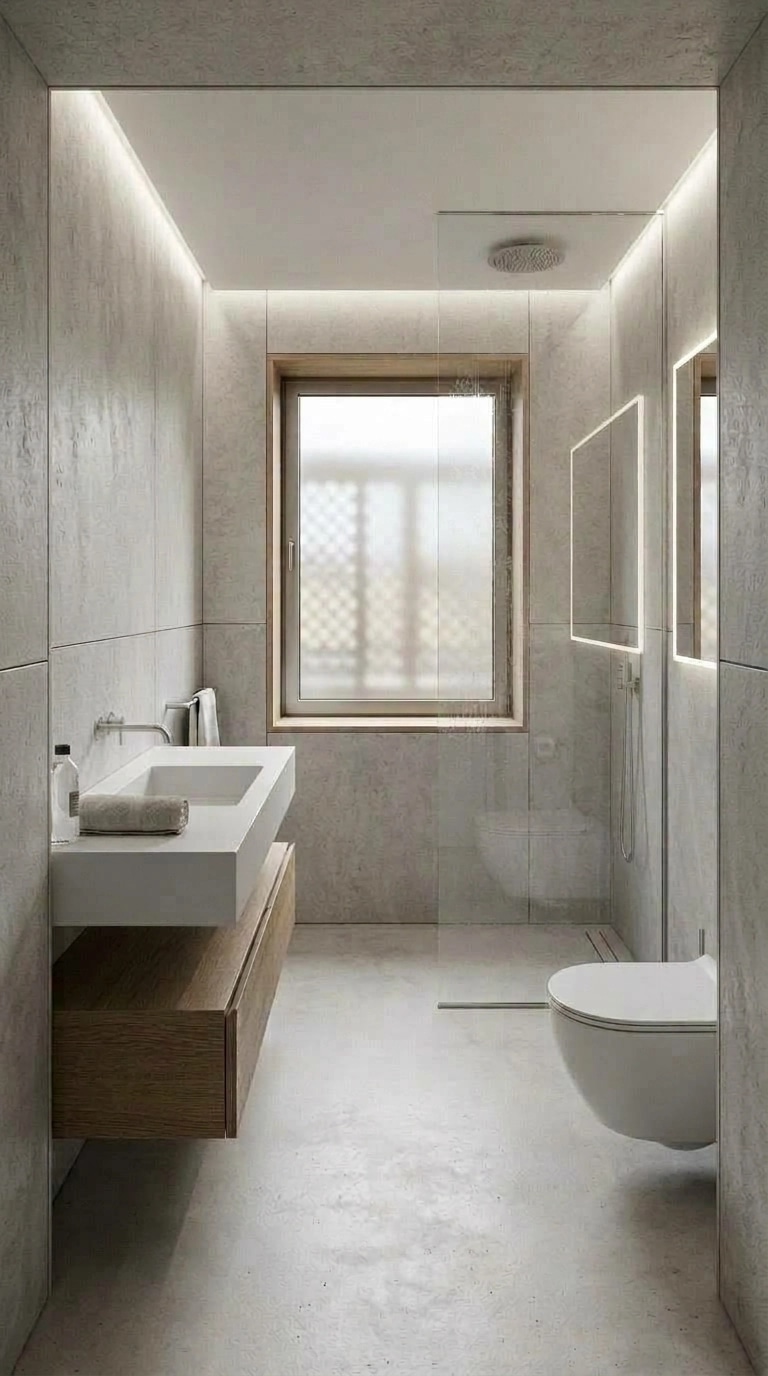 Bathroom interior in Minimalism style — photo by GenRoom AI