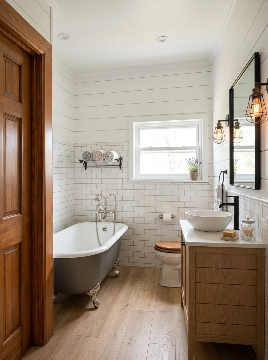 Bathroom interior in Modern Farmhouse style — photo by GenRoom AI