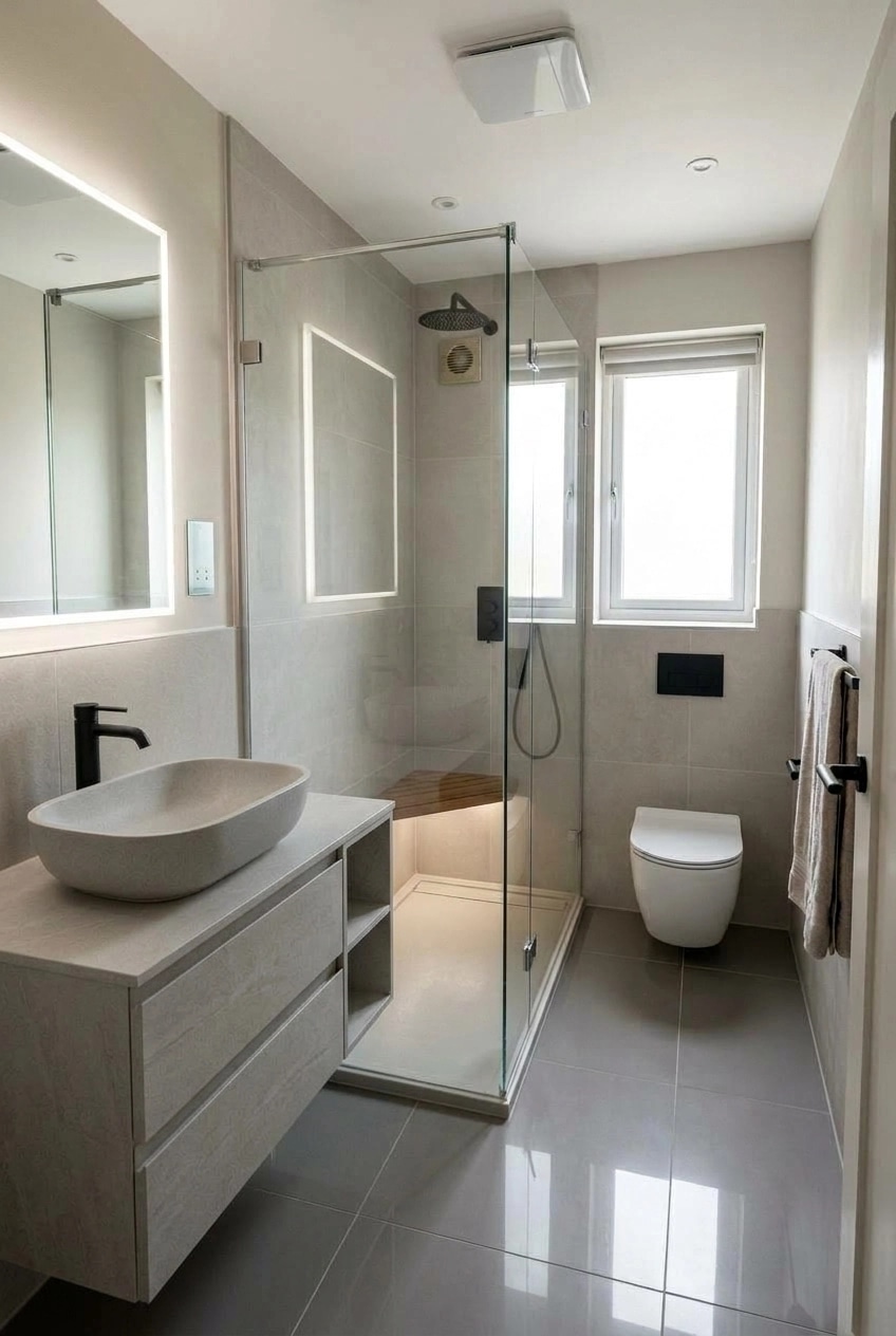 Bathroom interior in Minimalism style — photo by GenRoom AI