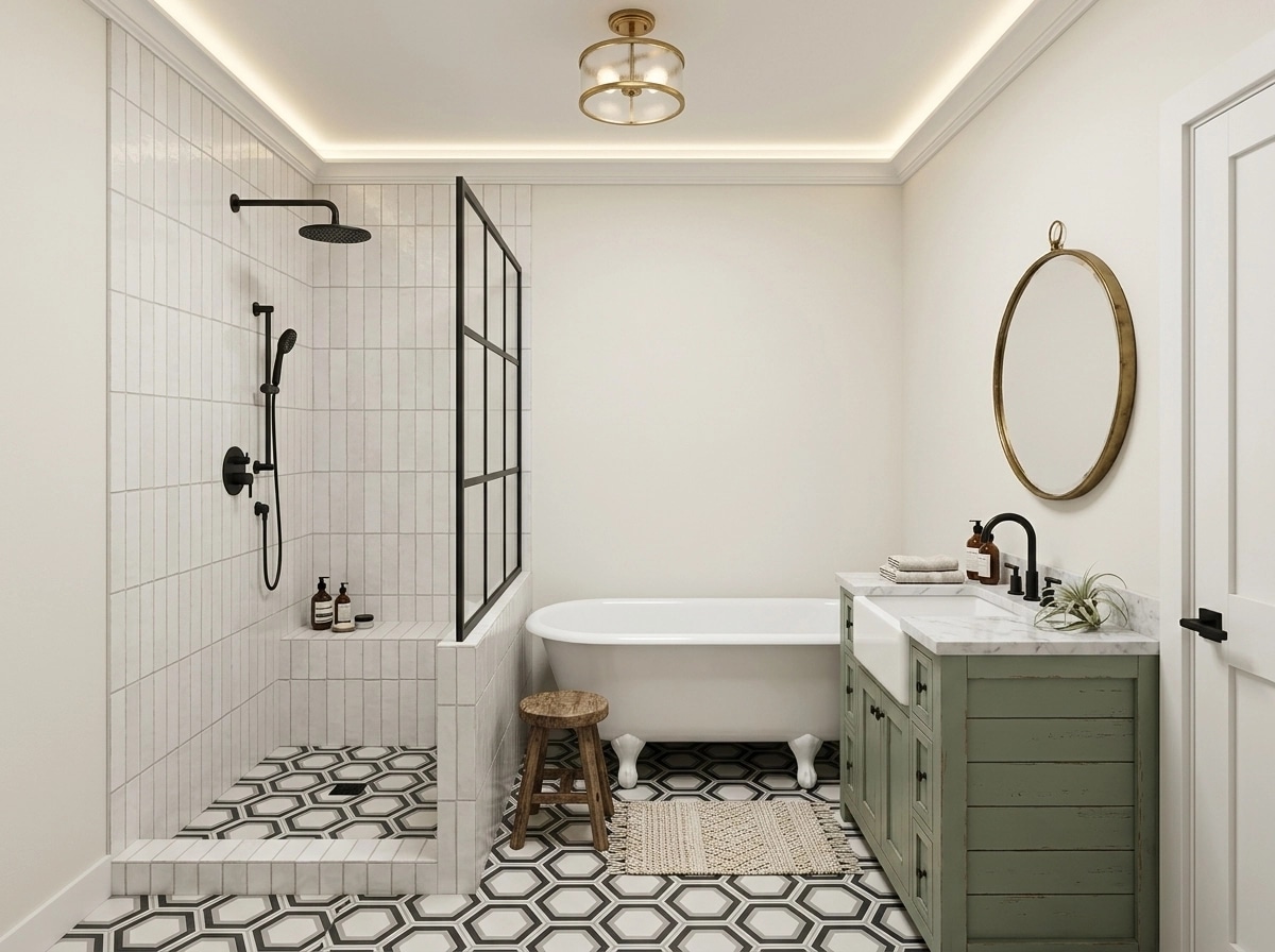 Bathroom interior in Modern Farmhouse style — photo by GenRoom AI