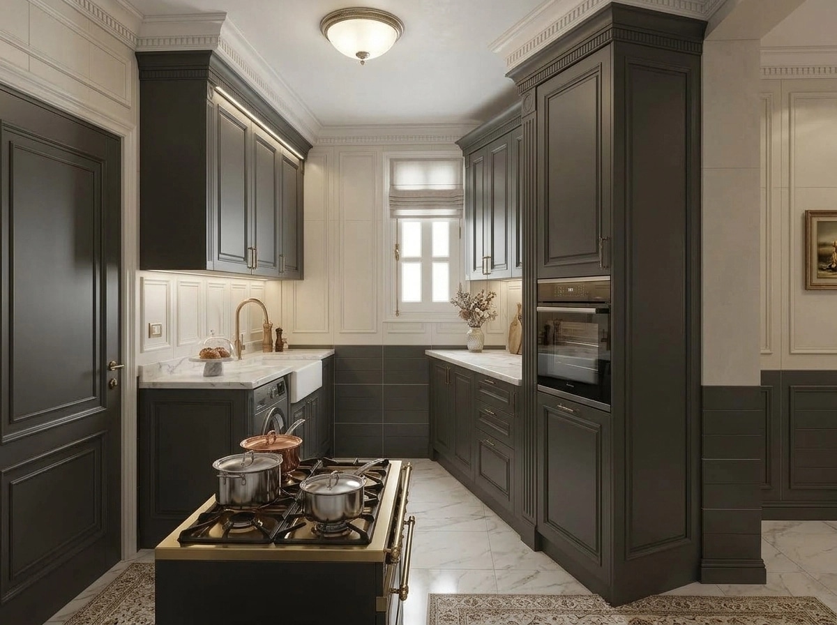 Kitchen interior in Neoclassic style — photo by GenRoom AI