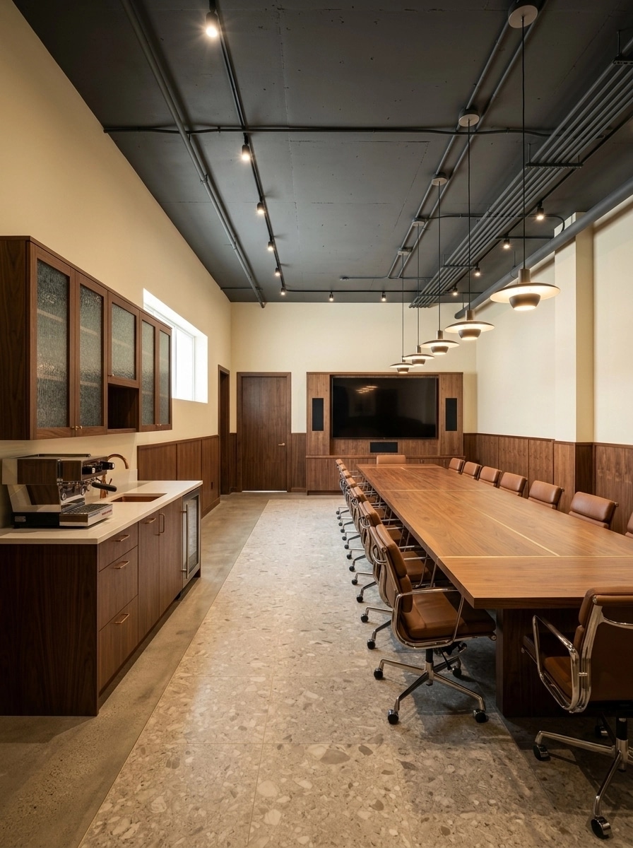 Office interior in Mid-Century Modern style — photo by GenRoom AI