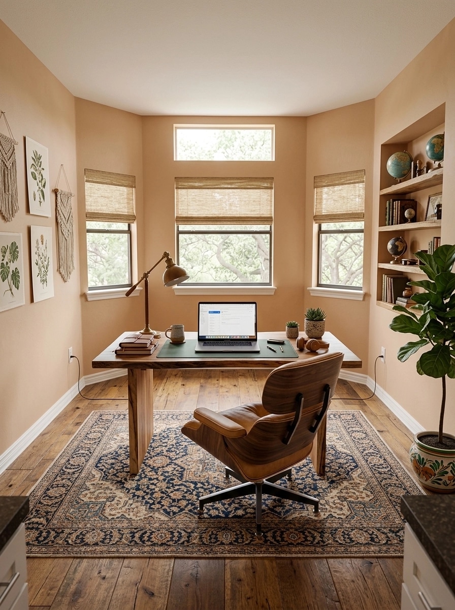 Office interior in Bohemian style — photo by GenRoom AI