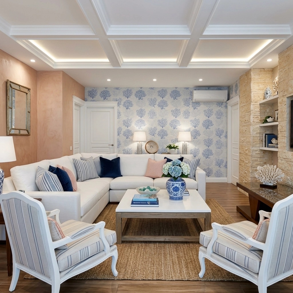 Interior design in Coastal / Hamptons style — Living Room by GenRoom AI