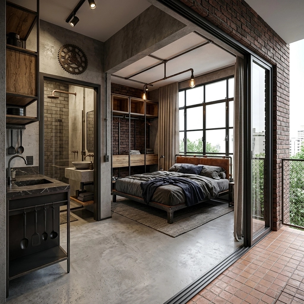 Loft / Industrial Bedroom design — interior photo by GenRoom AI