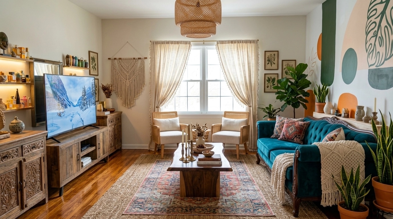 Interior design in Bohemian style — Living Room by GenRoom AI