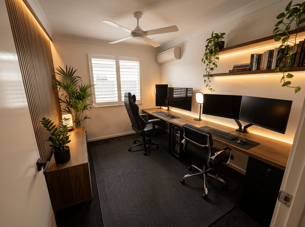 Office interior in Blacktec style — photo by GenRoom AI