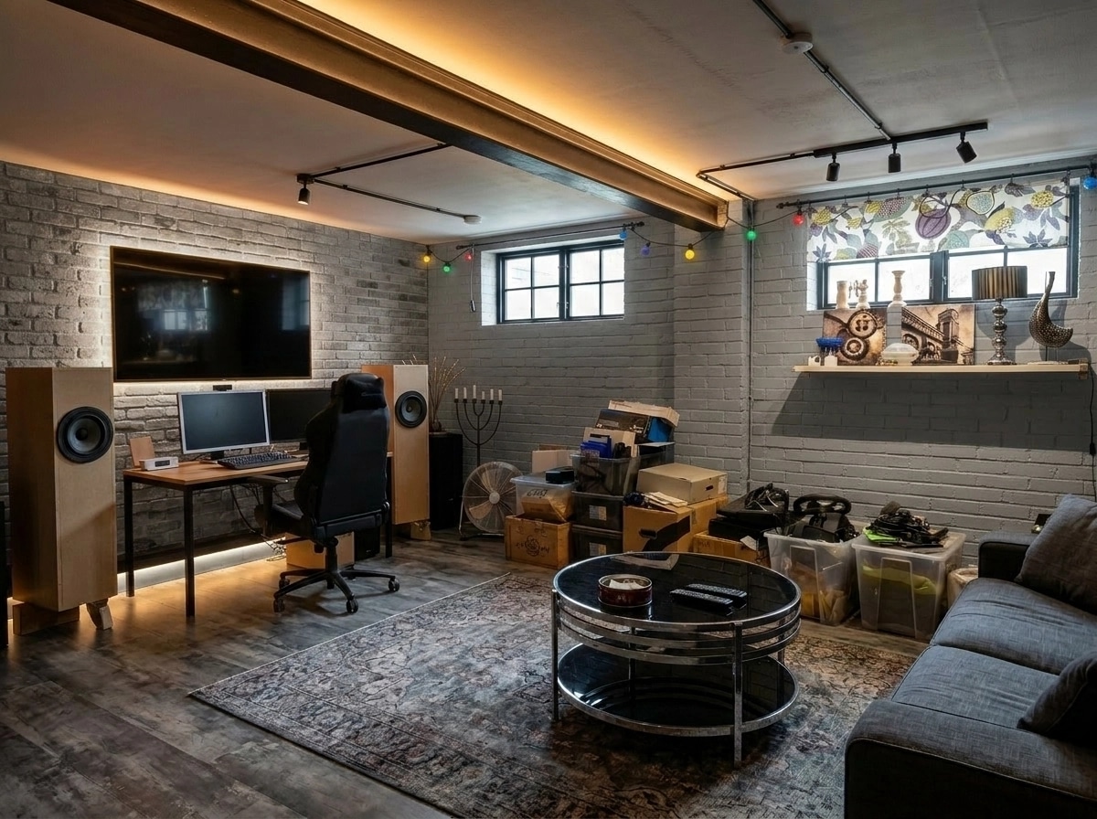 Design de interiores em estilo Loft / Industrial — basement por GenRoom AI