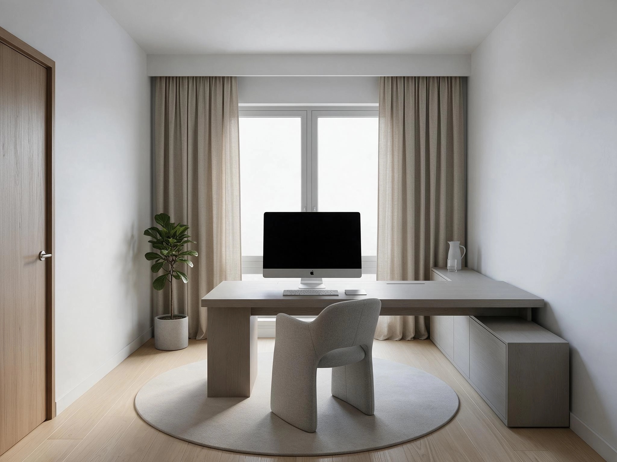 Office interior in Minimalism style — photo by GenRoom AI