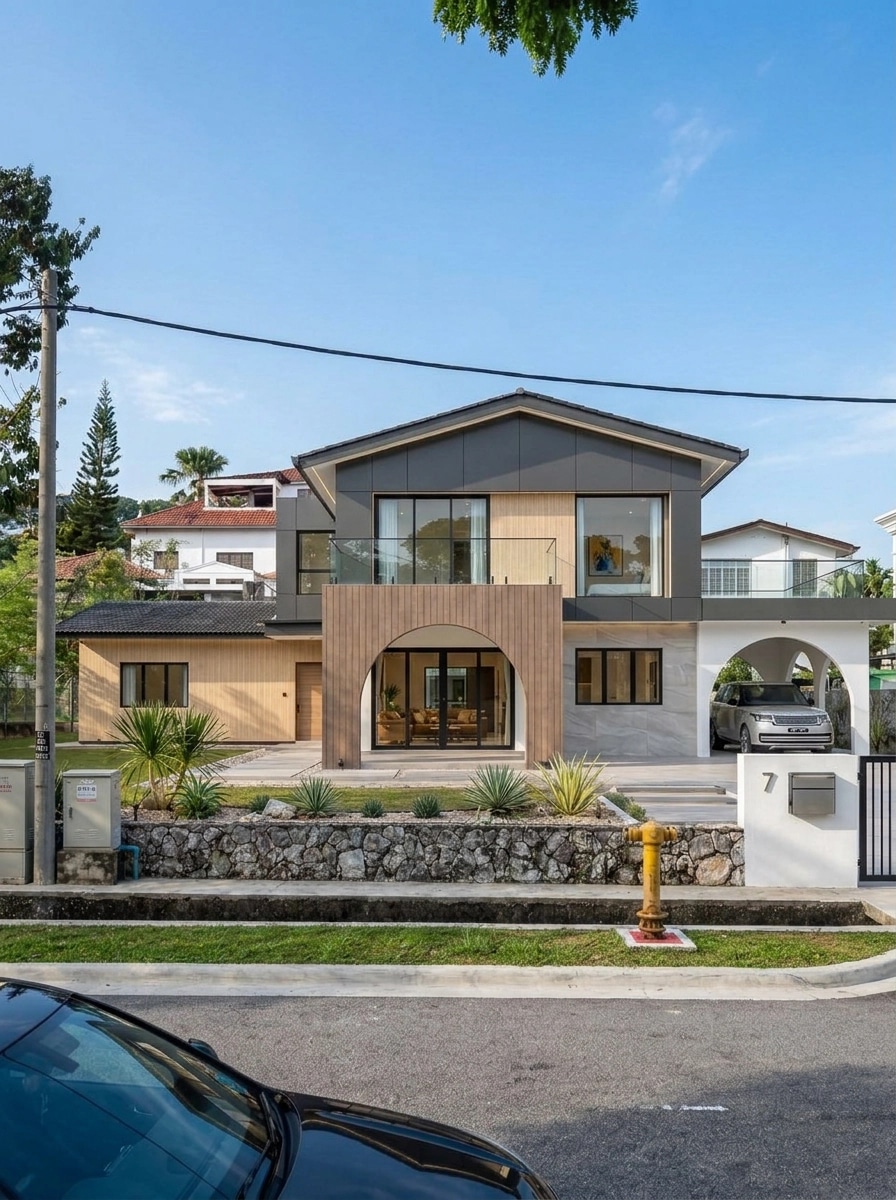 Contemporary Facade Қасбет design — facade photo by GenRoom AI