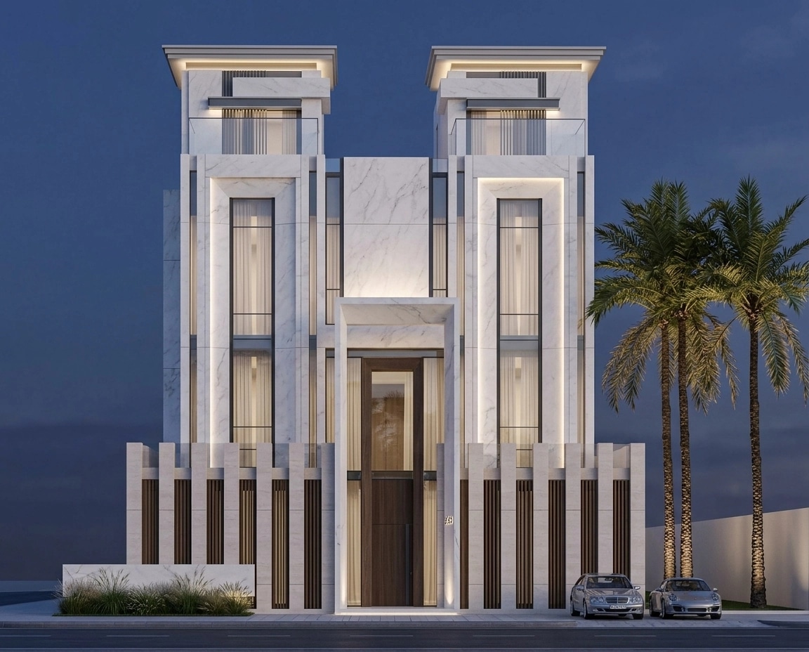 Fasad desain di Minimalist Facade gaya — Fasad oleh GenRoom AI